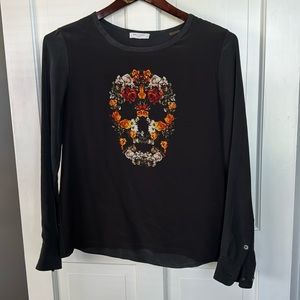 Equipment Femme 100% Silk Skull Long Sleeve Top